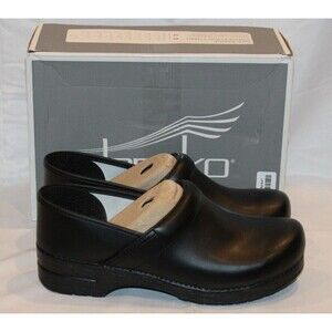 DANSKO MEN'S PROFESSIONAL SLIP-ON CLOGS ARCH SUPPORT 47 US 13.5-14 BLACK LEATHER